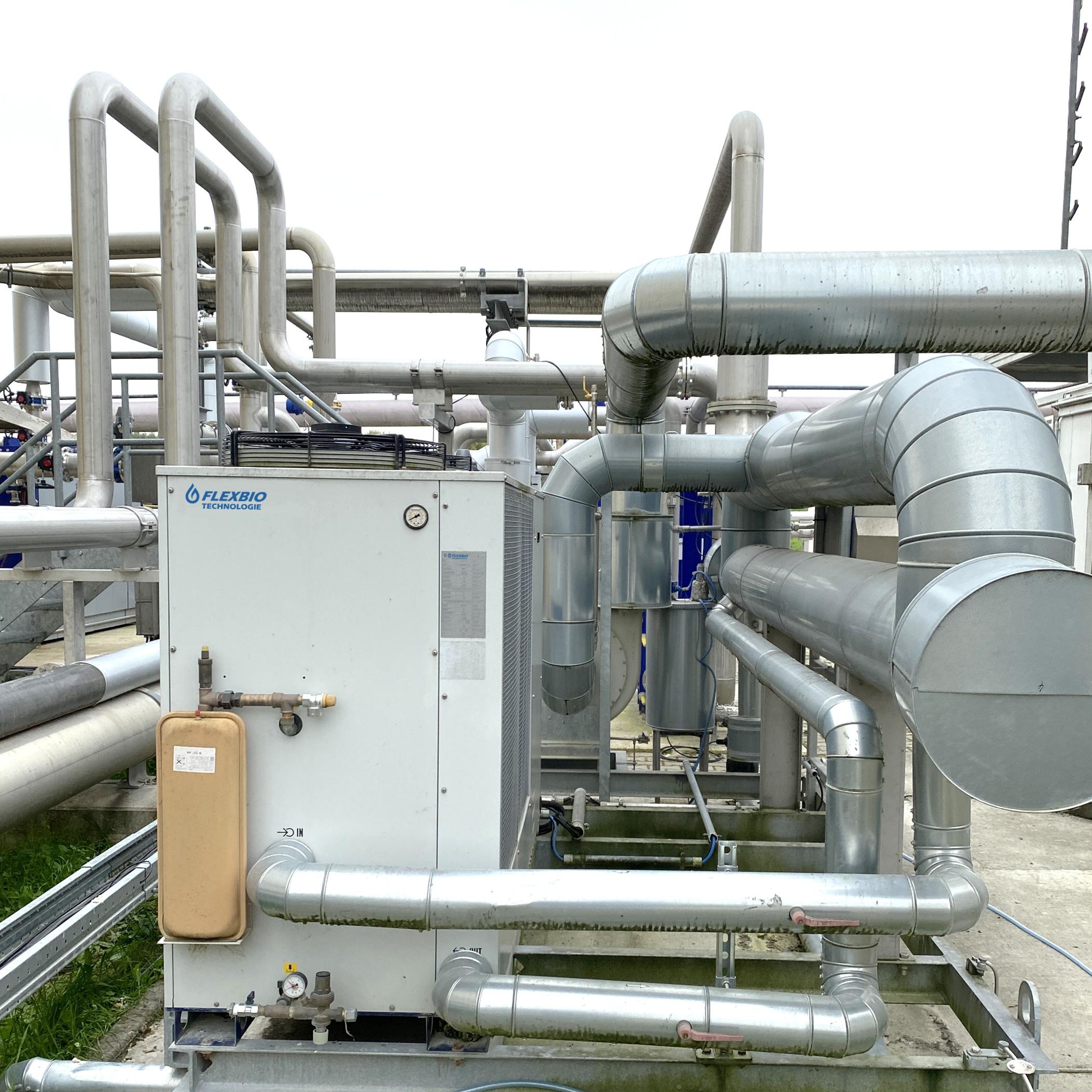 Biogas-Kältetrockner mit 44 kW Kälteleistung zur Gastrocknung und Kondensatabscheidung in einer Biogasaufbereitungsanlage.