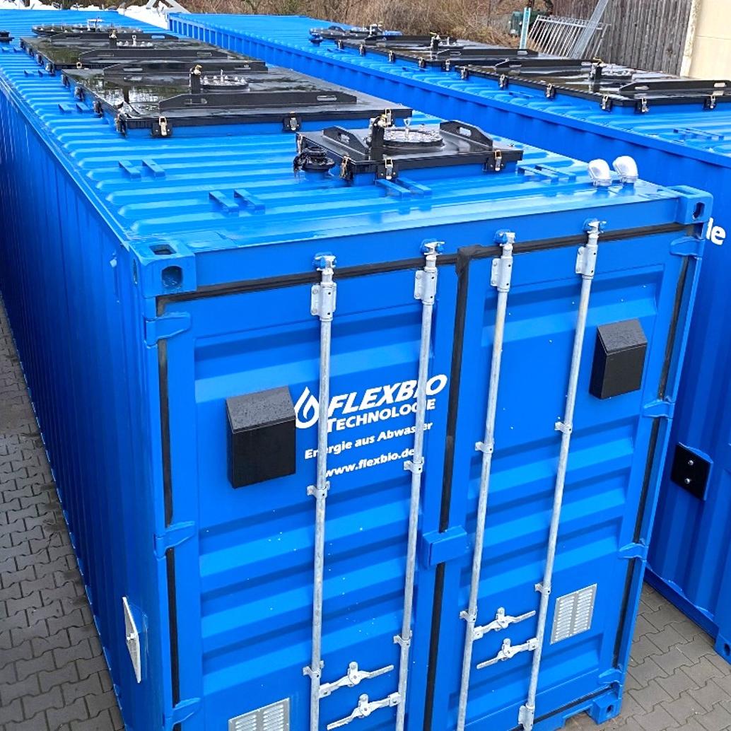 Kompakte FlexBio Belebtschlamm-MBR-Anlage in einem 40-ft-Container zur aeroben Abwasserbehandlung als vollständige Plug-and-Play-Lösung.